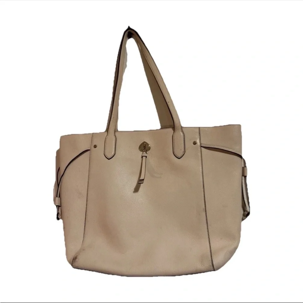 kate spade Beige Leather Tote with Gold Accent